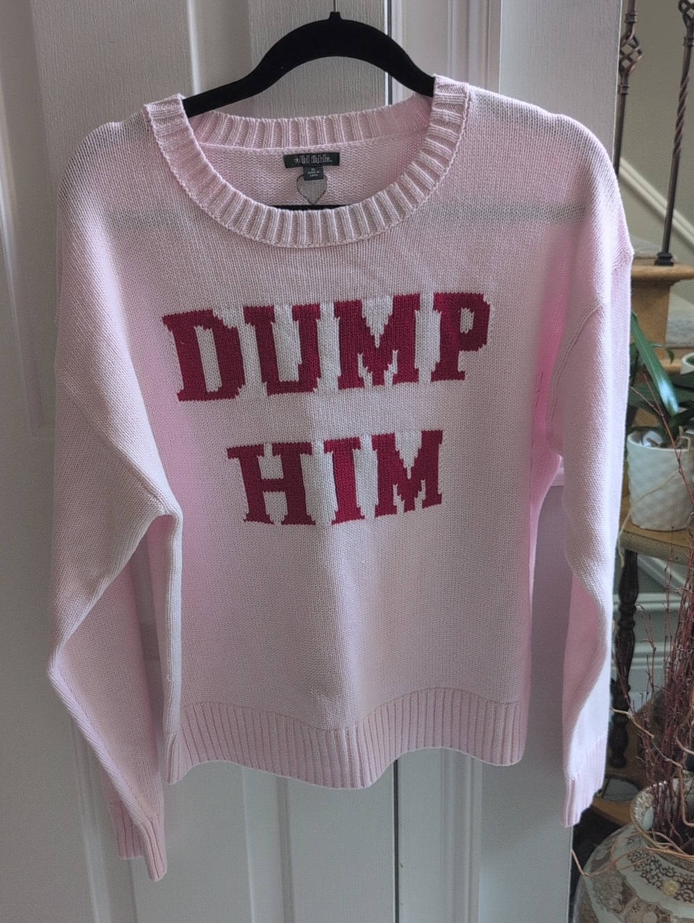 Wild Fable DUMP HIM Pink Knit Sweater - Women's Graphic Pullover Size XL NWT